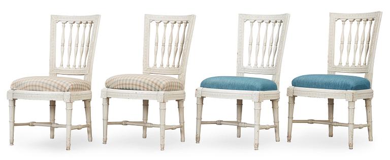 Four late Gustavian circa 1800 chairs.