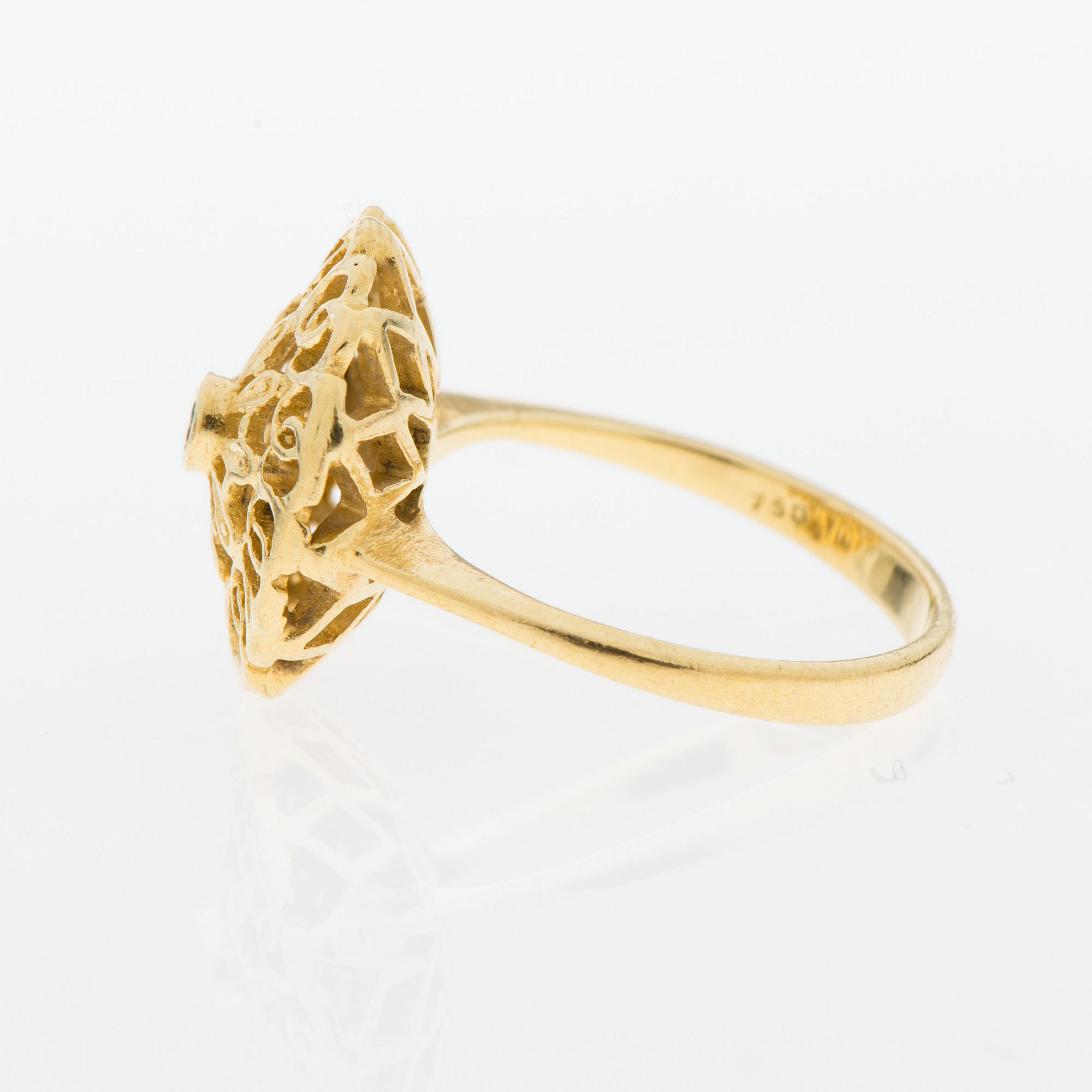 RING, 18K guld, smaragd. Finska importstämplar 1970.