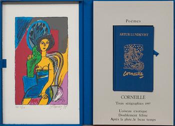 BEVERLOO CORNEILLE, 3 blad i mapp "Den dagliga kärleken", signerad och daterad -97, Hc 1/15.