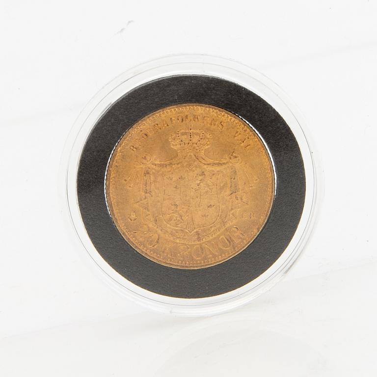 Guldmynt Sverige, Oscar II 20 kr, 1876.