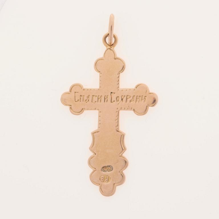 HÄNGE, Ortodoxt kors, 14k (56) guld. St. Petersburg, sekelskiftet 1800/ 1900.