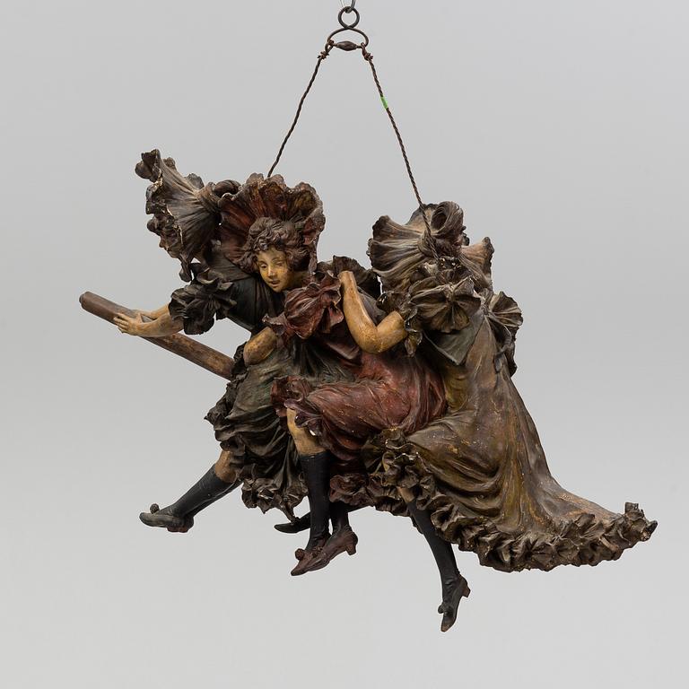 ERNST WAHLISS, sculpture, painted plaster, Turn, Vienna, Austria, circa 1900.