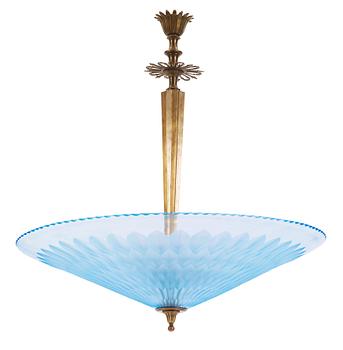447. An Edward Hald cut glass and patinated metal hanging lamp, Orrefors 1920's-30's.