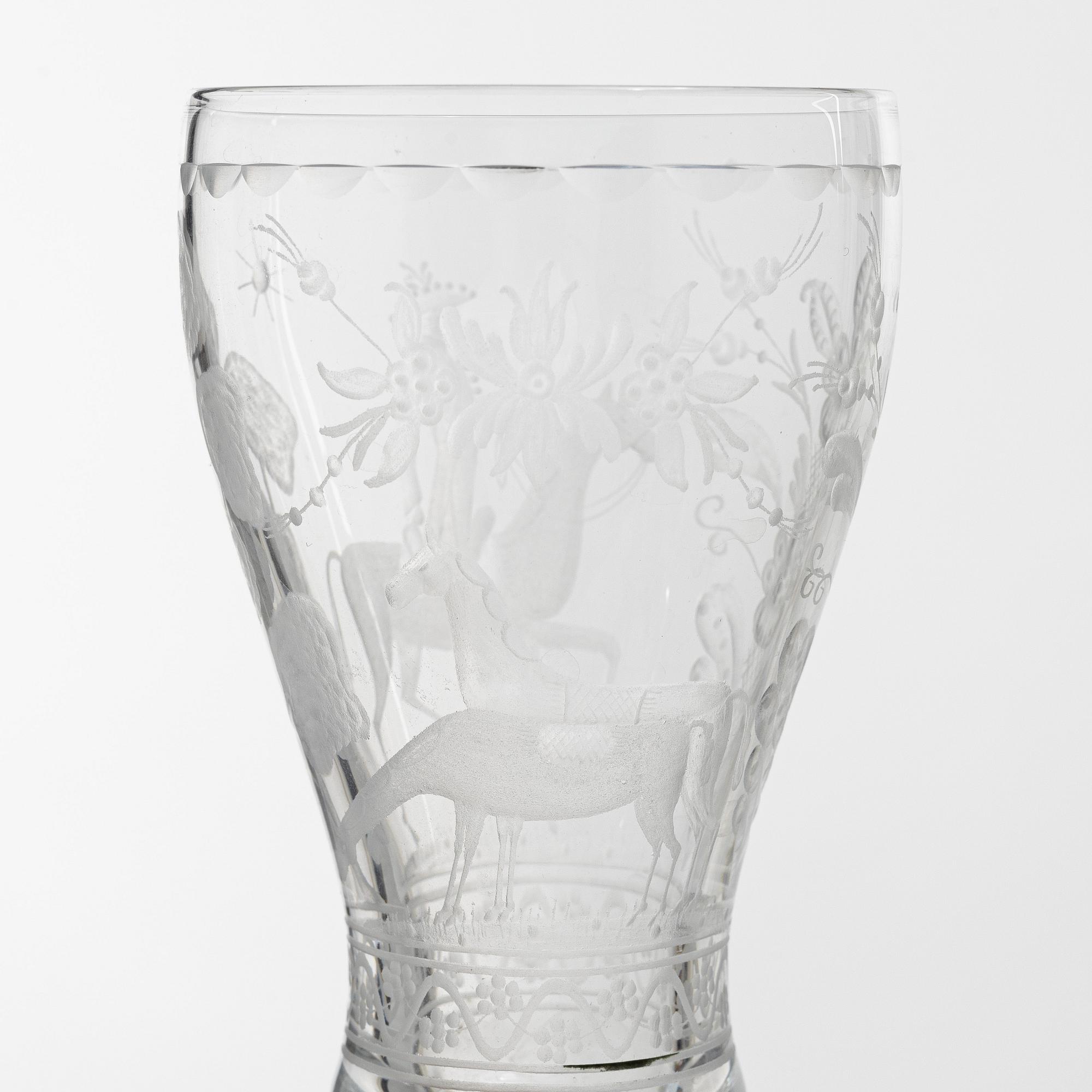 Vicke Lindstrand, six 'Dalecarlia' white wine glasses, Kosta Boda.