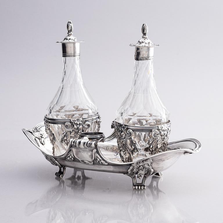 A French 18th century silver cruet-set, marks of Joseph Bouillerot, Paris 1775.