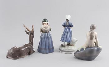FIGURINER, 4 st, porslin, Royal Copenhagen och Bing & Gröndahl, 1900-tal.