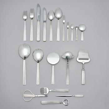 Georg Jensen, a set of 91 pcs of 'Bernadotte' sterling and stainless steel flatware, Copenhagen after 1945.