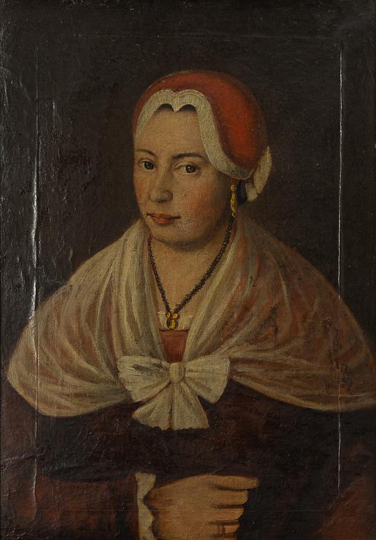 Unknown artist, circa 1800. Lady in red.
