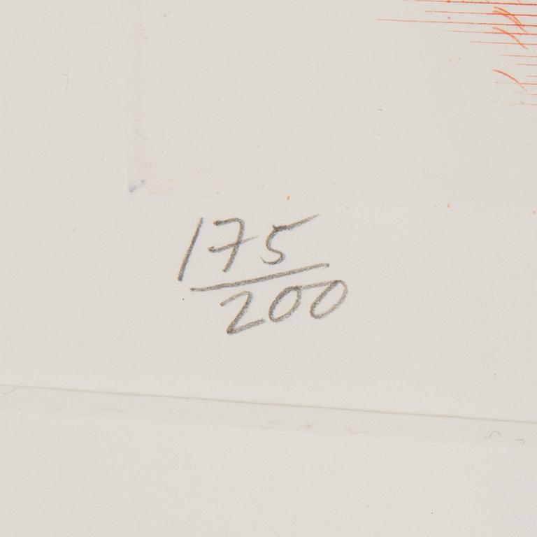 DAVID HOCKNEY, färgetsning och akvatint, signerad David Hockney och numrerad 175/200 med blyerts. Utförd 1976-77.