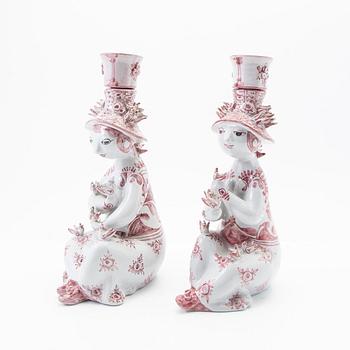 Björn Wiinblad, figurines/candle holders, a pair, faience, Denmark, 1986-87.