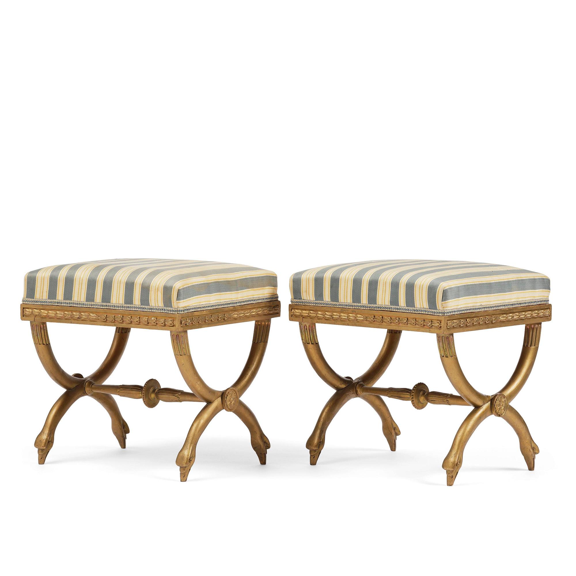 A pair of late Gustavian stools attributed to E. Ståhl (master in Stockholm 1794-1820).
