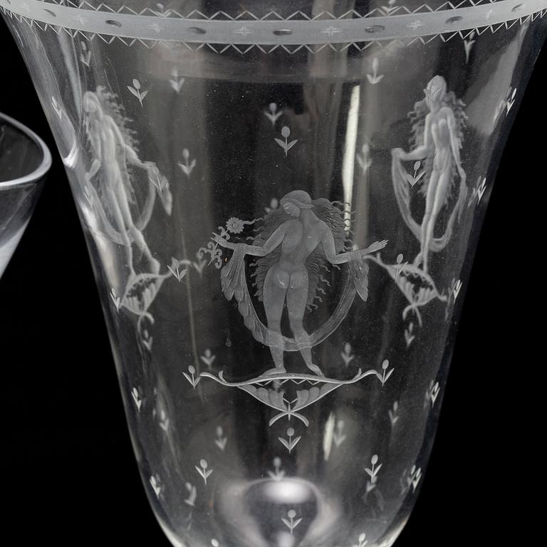 Three glass vases, from Orrefors and Kosta, first half of the 20th century.
