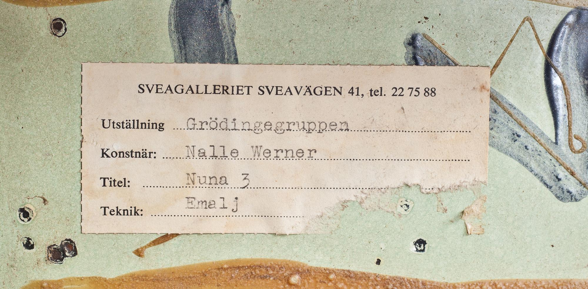 NALLE WERNER, emalj på plåt, signerad.