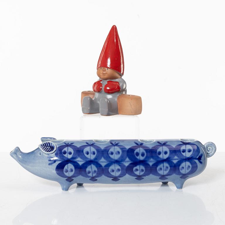 Lisa Larson, adventsljusstake samt ljusstake, stengods, Gustavsberg.