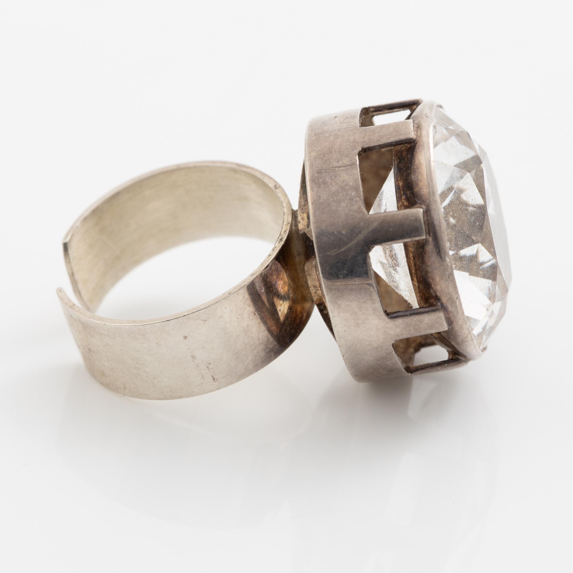 Arm ring and ring, silver with rock crystal, arm ring by Gert Thysell,