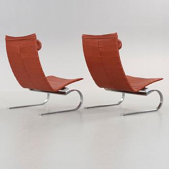 Poul Kjaerholm, fåtöljer, ett par, "PK-20", Fritz Hansen, Danmark 1990.