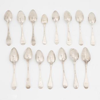 Skedar, 15 st, silver, Sverige 1800-tal.