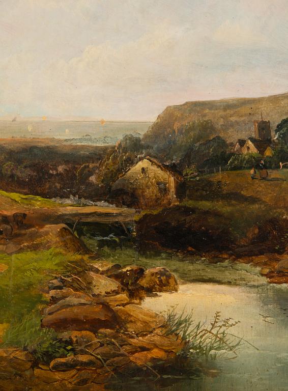 George William Horlor, Shepherd and sheep in a landscape.