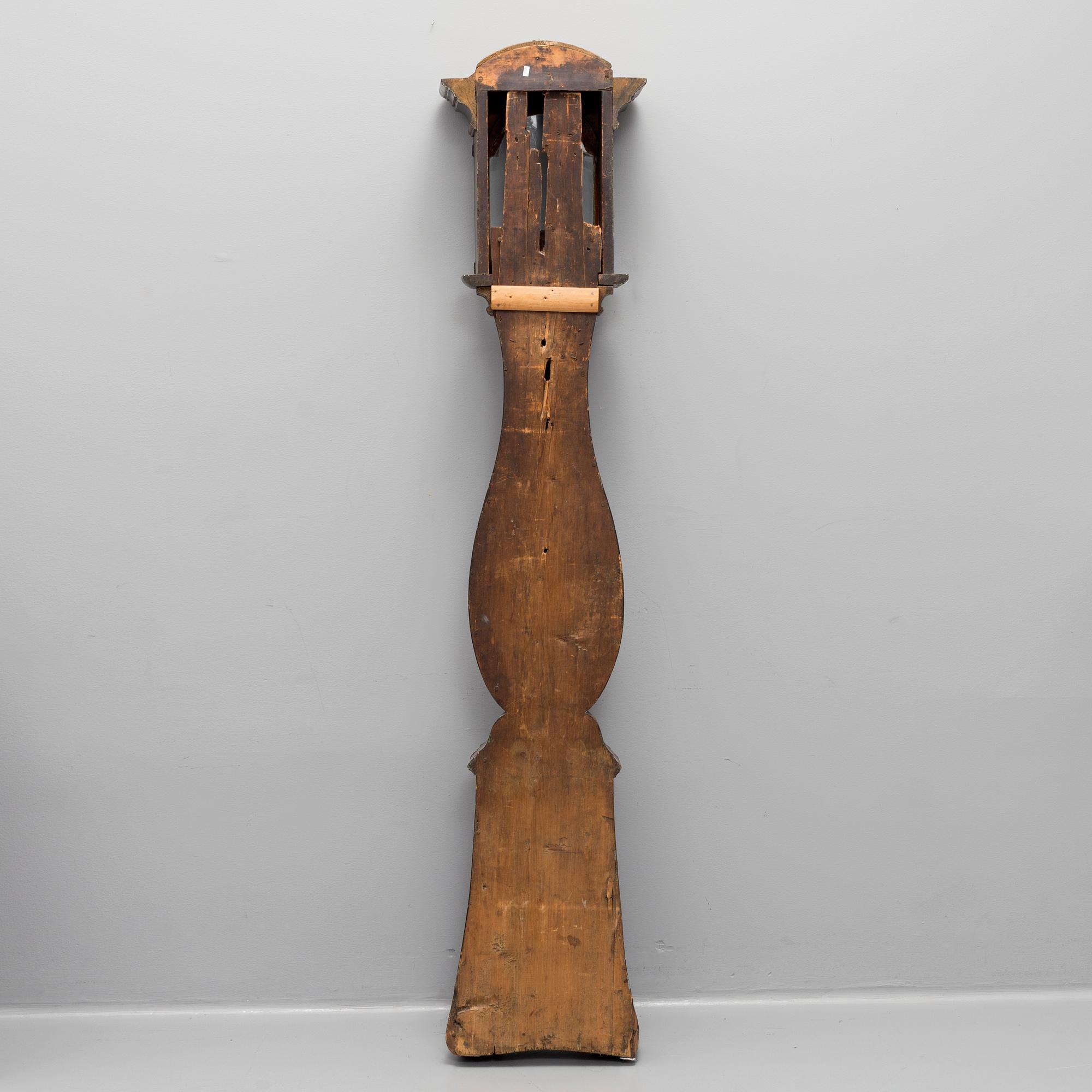 A grandfather clock by Kougsta workshop, Häggenås, Jämtland, early 19th century.