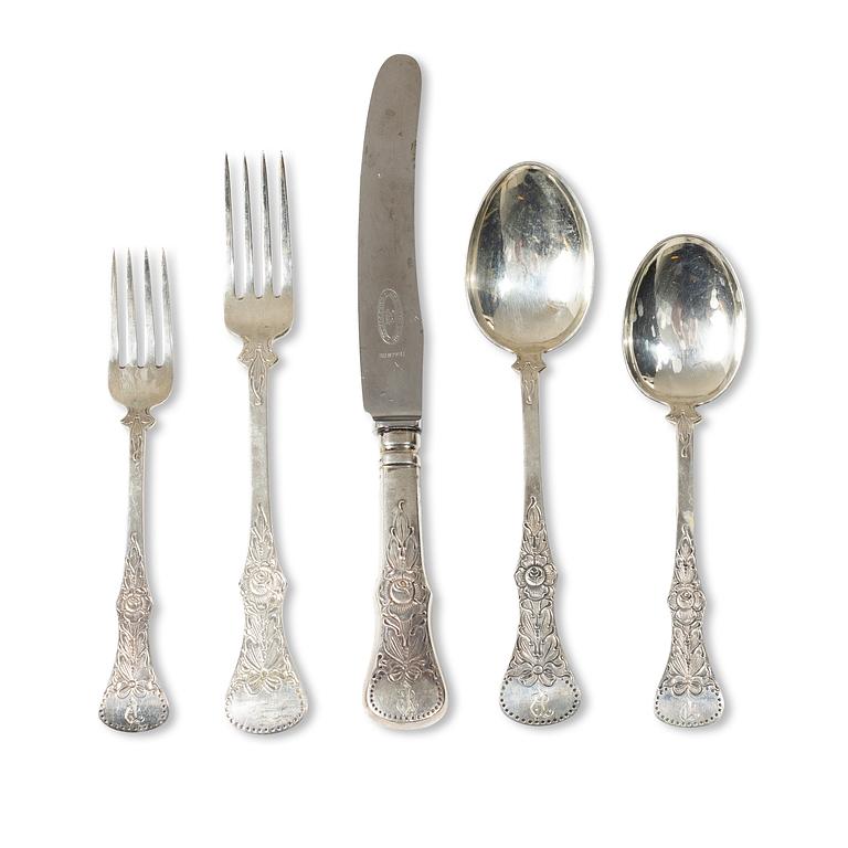 A Norwegian silver cutlery set, "Rose" pattern, including with mark of Magnus Aase, Bergen (45 pieces).