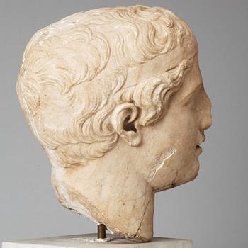 A marble portrait head of an athlet, Roman 150 AD or later ie until modern times.