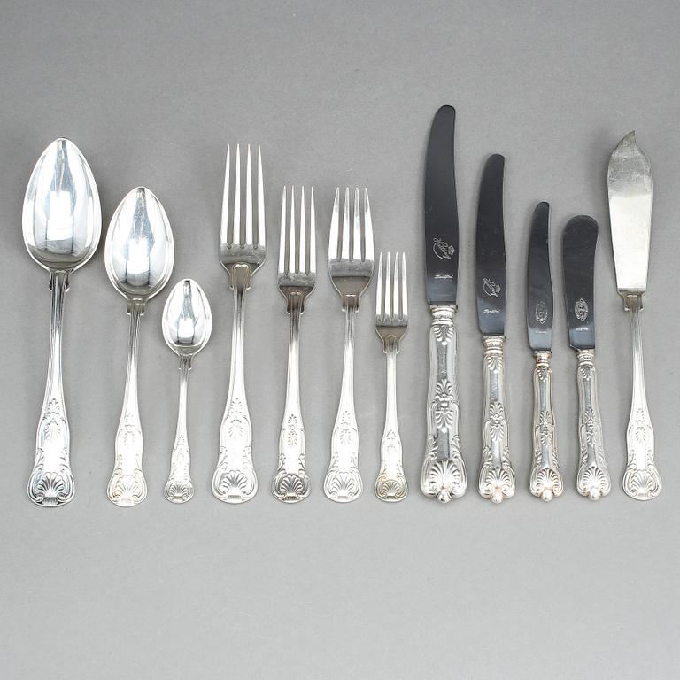 BESTICKSERVIS, 142 delar, silver, C.G. Hallberg, Stockholm, 1940-/50-tal. Vikt exkl delar med stålblad ca 4881 gram.