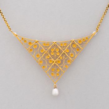 HALSSMYCKE, 18K guld, pärlor. Malmö 1910.