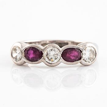 White gold and brilliant cut diamond and ruby ring.