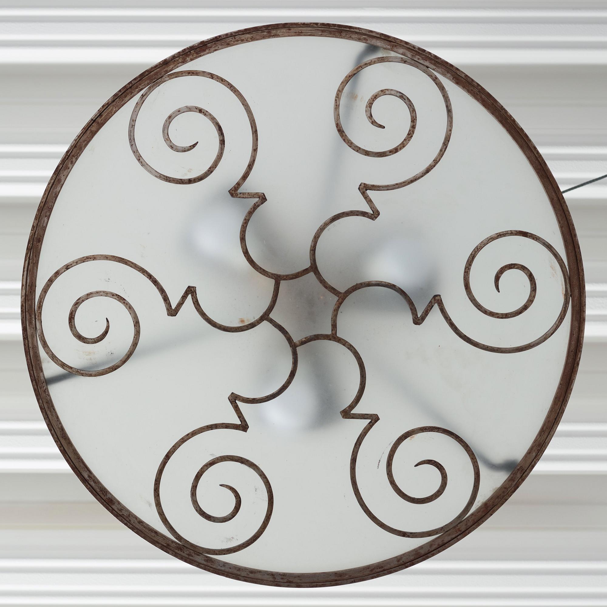 Lars Holmström, a Swedish Grace brass and steel framed ceiling light, Arvika 1920-30s.