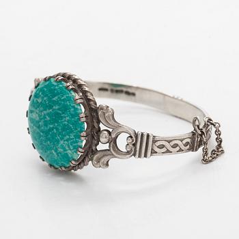 Bracelet, cabochon cut amazonite, silver. A. Tillander, Helsinki 1937.