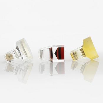 Siv Lagerström, three rings, acrylic plastic. Engraved works from the 1970s.
