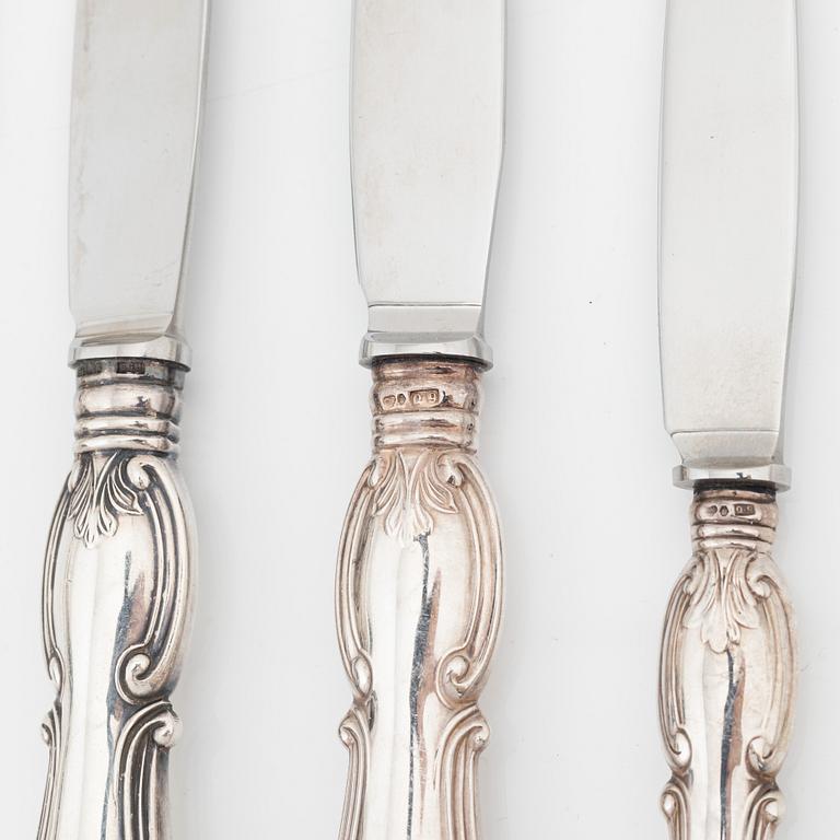 Bestickuppsättning, 48 delar, silver, modell "Olga", bl a CG Hallberg, Stockholm 1959.