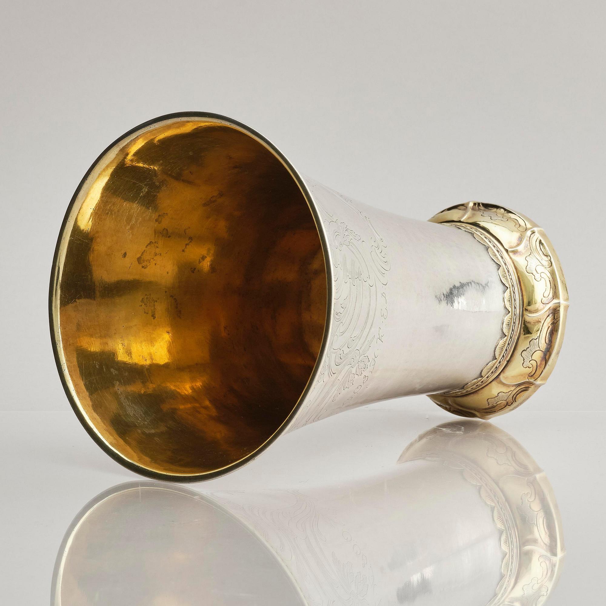 A Swedish 18th century parcel-gilt silver beaker, mark of Jakob Lampa, Stockholm 1769.