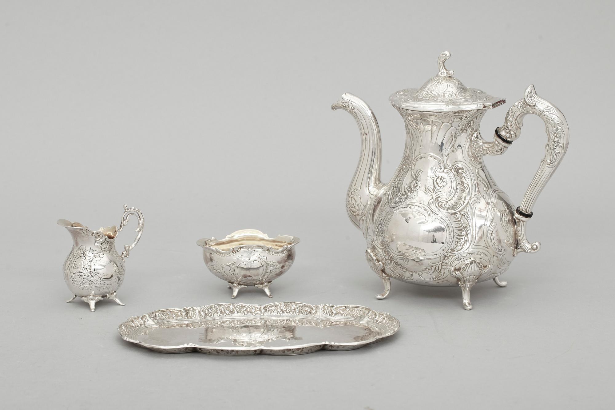 KAFFESERVIS, 4 delar, silver, GEWE, Malmö, 1900-tal, vikt 1275 g.