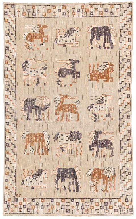 Märta Måås-Fjetterström, a drape "Vildhästen", flat weave, c 253 x 133 cm, signed MMF.