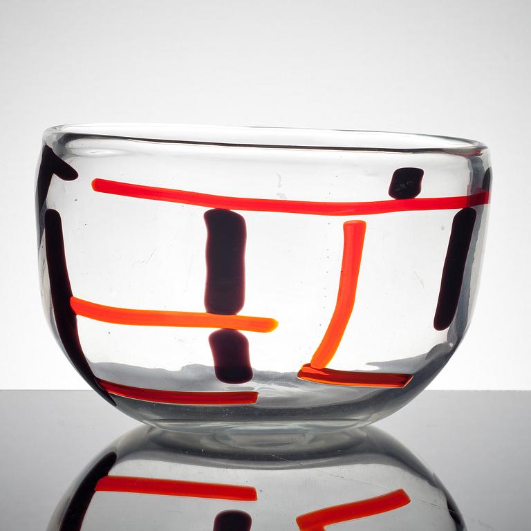 A Fulvio Bianconi vase with an abstract internal decoration in aubergine/black and red, Venini, Italy 1951-52.