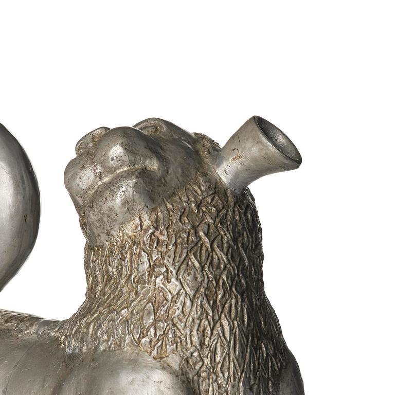 Anna Petrus, a pewter jug in the shape of a standing lion, Herman Bergman konstgjuteri, Stockholm, 1920s.