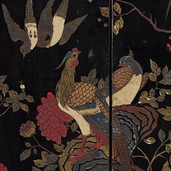 VIKSKÄRM, sex delad, coromandel. Qingdynastin (1644-1912).