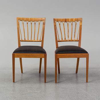 A set of six mahogany and rattan dining chairs, Josef Frank, , model 1165, Svenskt Tenn, Stockholm.