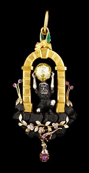632. A gold pendant with Atlas holding a yellow diamond. Vienna.