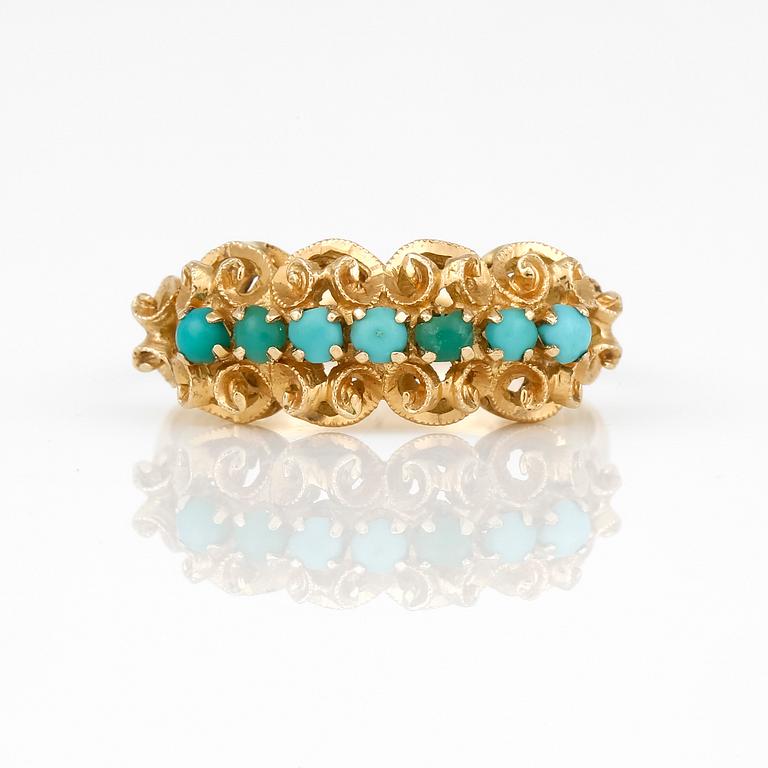 RING, 18K guld med cabochonslipade turkoser.