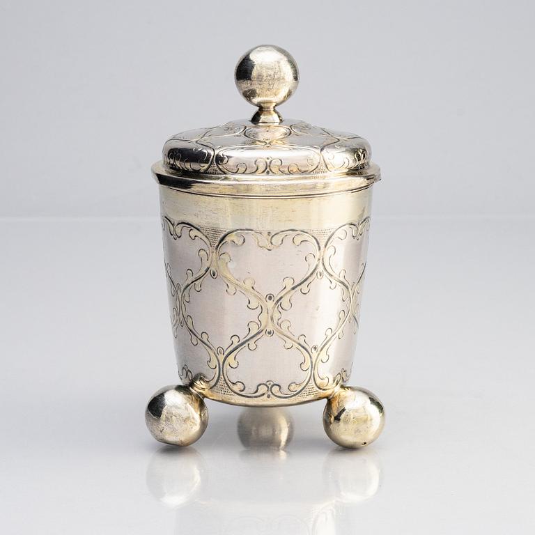 Beaker with lid, parcel-gilt silver, unidentified maker's mark AGM, possibly Lüneburg 18th century.