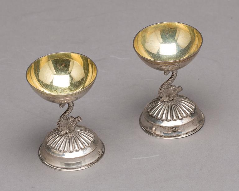A pair of Swedish 19th centrum parcel-gillt salts, mark of Johan Malmstedt, Goteborg 1823.