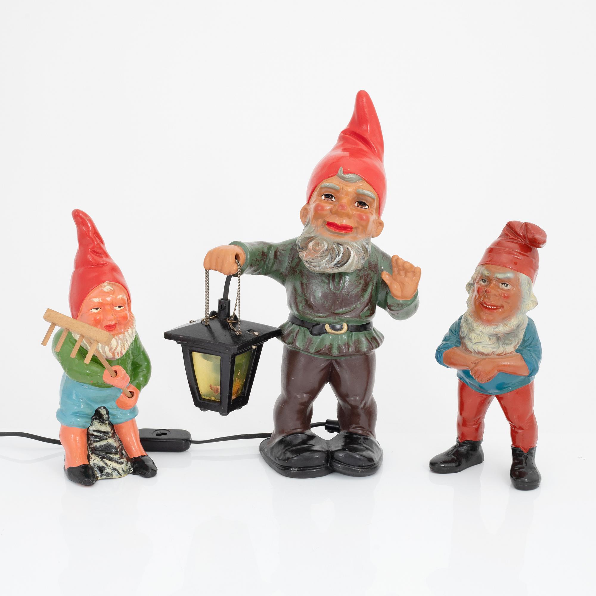 Three ceramic garden gnomes, Germany, one Heissner West Germany, second half of the 20th century.