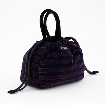 SONIA RYKIEL, a black and purple striped velvet evening / shoulder bag.