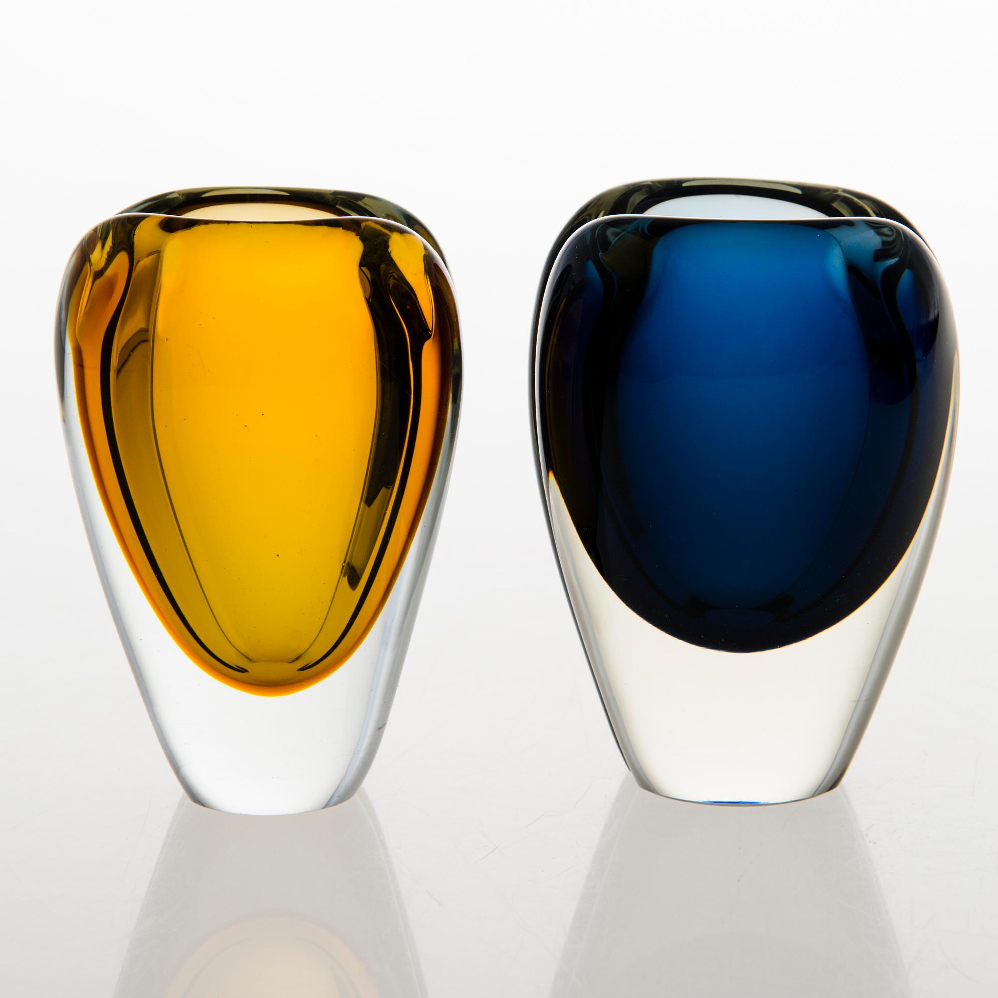 KAJ FRANCK, five 'Usva' glass vases, signed K. Franck, Nuutajärvi Notsjö 1950-60:s.