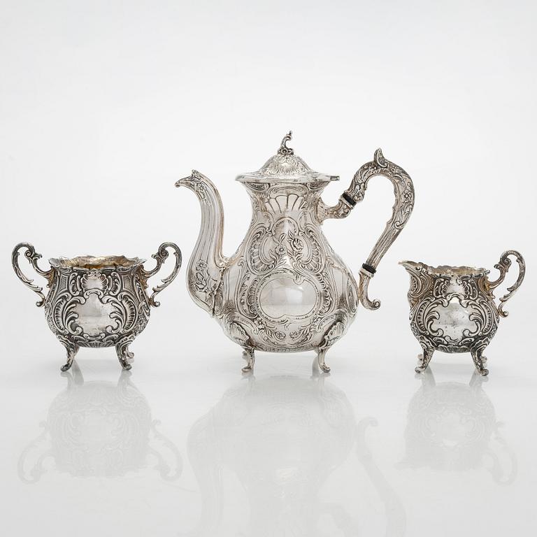 Kaffeservis, 3 delar, silver, rokokostil, GEWE, Malmö 1959.