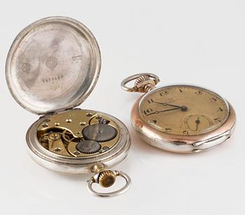 FICKUR, Omega, låghaltig silver, 2 st, 1900-talets första hälft.