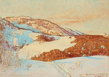 653. Gustaf Fjaestad, Ski tracks on the mountain.