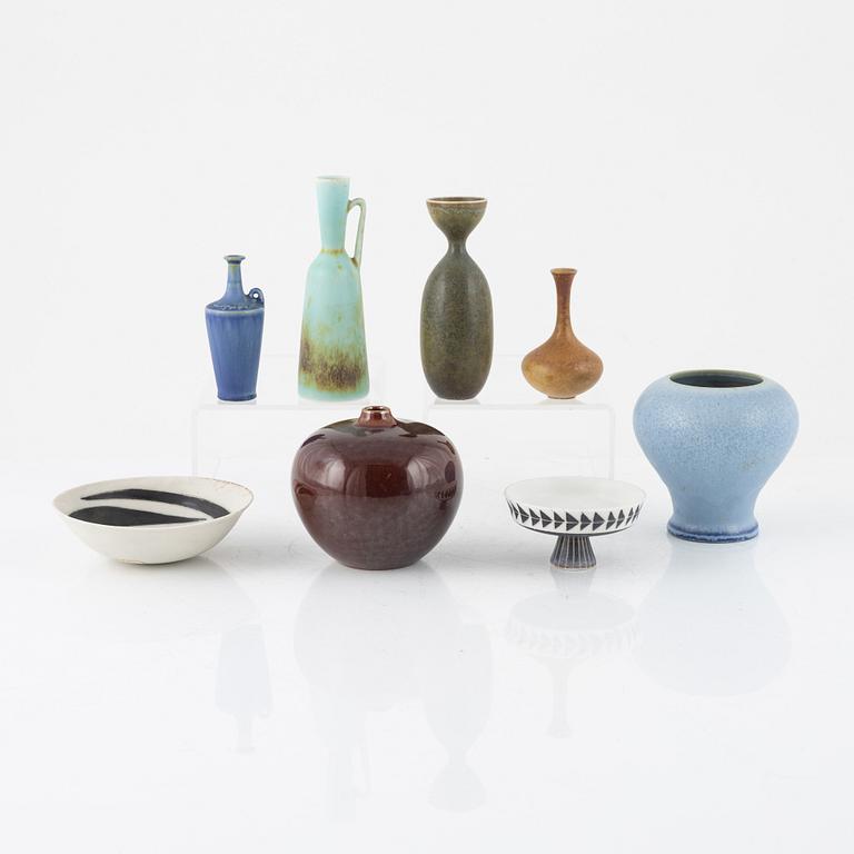 Carl-Harry Stålhane and Gunnar Nylund, eight miniature stoneware vases and bowls, Rörstrand, Sweden.